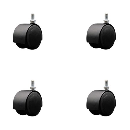 Service Caster 2-3/8'' Floor Safe Black Hooded Twin Wheel Caster 3/8 Threaded Stem, 4PK SCC-TS02S60D-NYU-FB-381634-4